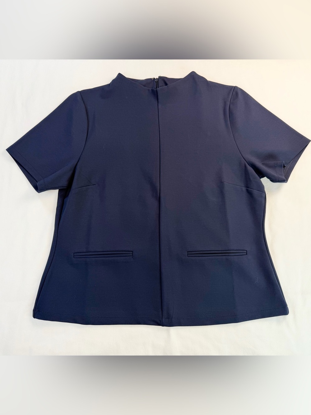 Halogen Navy Funnel Neck Ponte Blouse Large